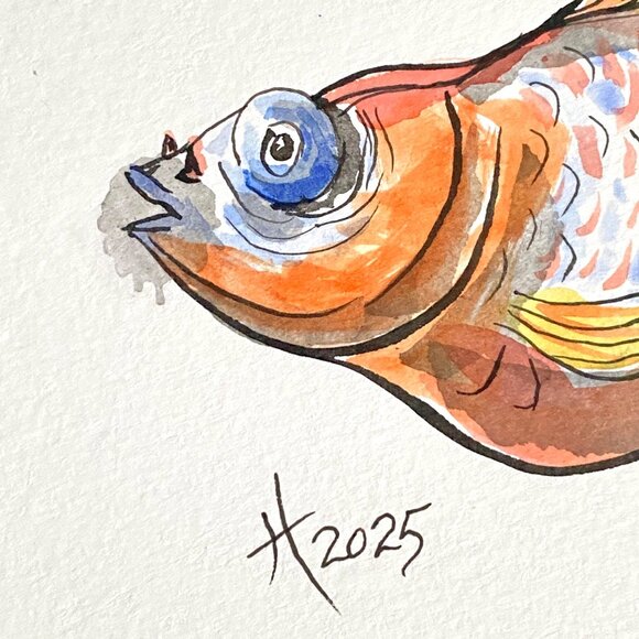 Chunky Goldfish 3 Original Watercolor Wall Art Painting 8x10in Matted FrameReady - Picture 5 of 8